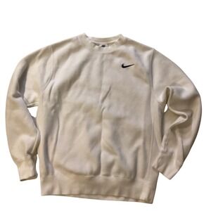 Nike Sportswear Club Fleece Sweatshirt Cream Black Swoosh Logo Men Medium
